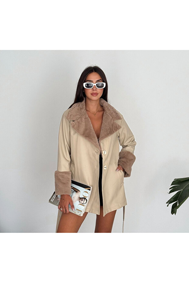 Buttoned Lined Mady Leather Coat