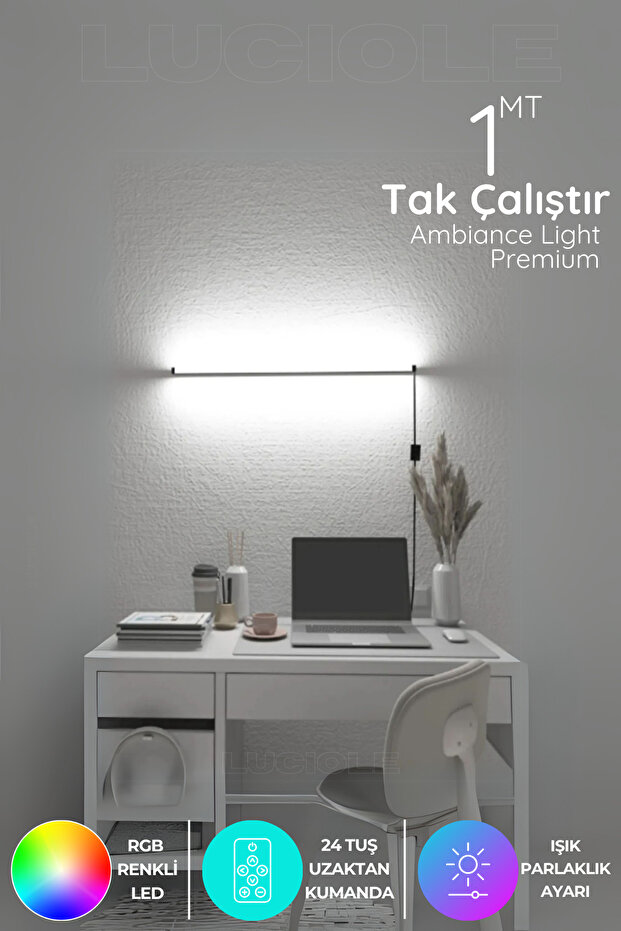 Köşe Led Işık Aplik Gece Lambası Yatak Üstü Çok Özellikli Renkli Animasyonlu Awhite - 1