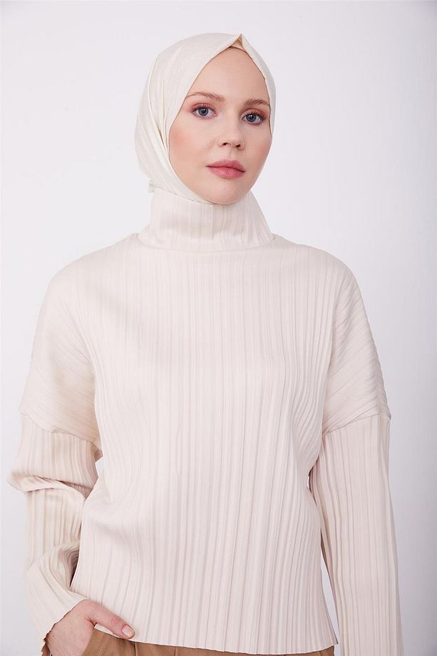 Pliseli Örme Bluz 23k3216 Bej - 3