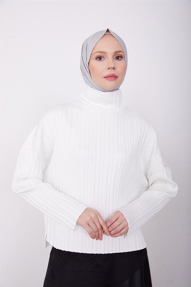 Pliseli Örme Bluz 23k3216 Ekru - 2