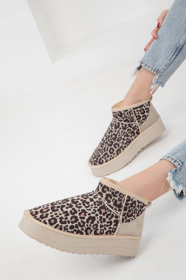 Bej Leopar Kadın Bot & Bootie 20026 - 5
