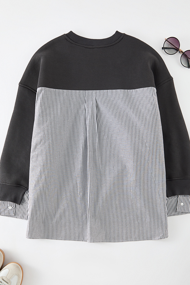 Antrasit Oversize Fit Alttan Gömlek Çıkma Görünümlü Örme Büyük Beden Sweatshirt TBBAW25AO00000 - 12