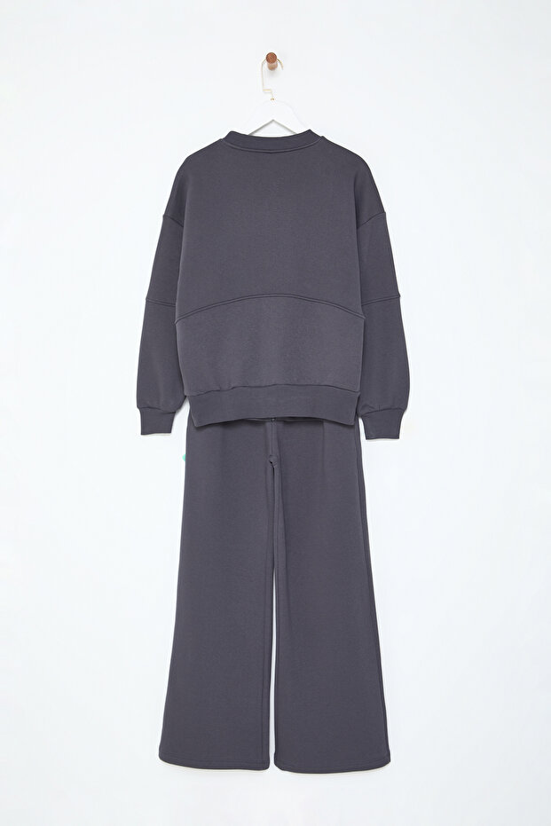 Anthrazitfarbenes Fleece-Trainingsanzug-Set mit Reißverschluss und dicker Innenseite - weite Passform Twoaw25em00001 - 7