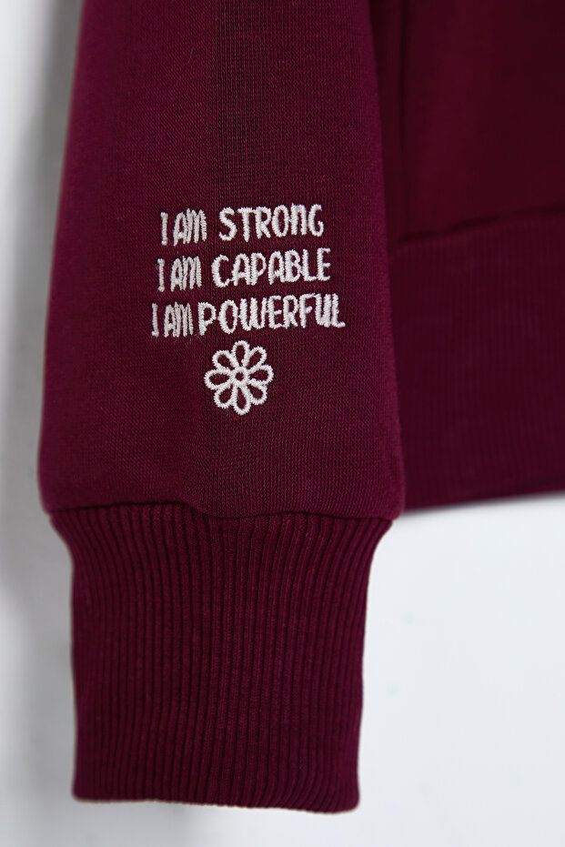Bordo Nakışlı Regular/Normal Kalıp Kalın İçi Polarlı Örme Sweatshirt TWOAW25SW00176 - 7