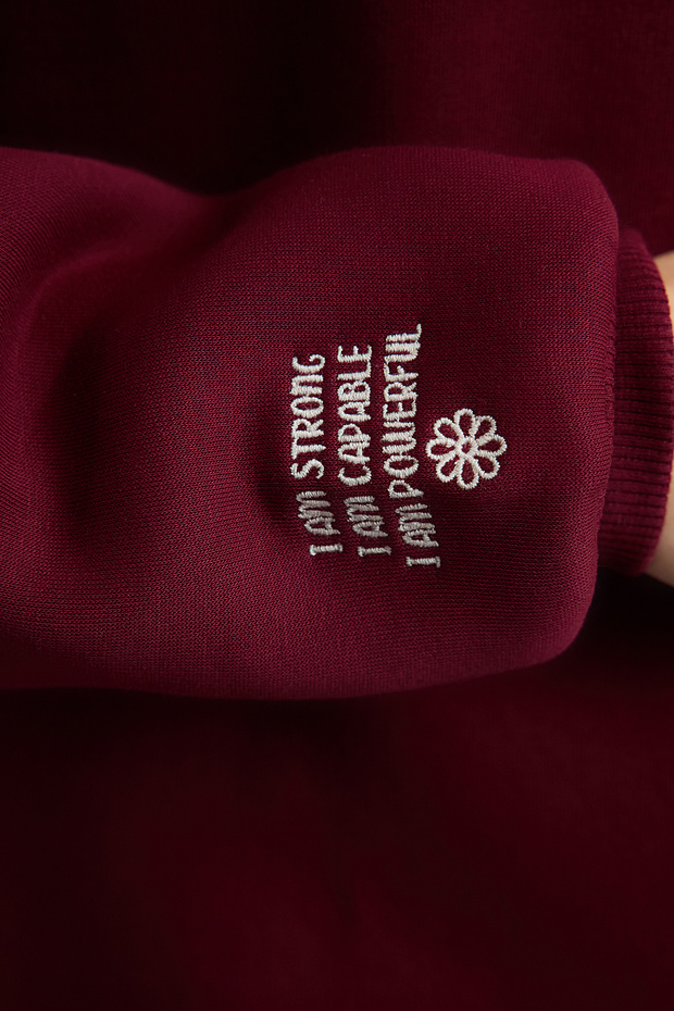 Bordo Nakışlı Regular/Normal Kalıp Kalın İçi Polarlı Örme Sweatshirt TWOAW25SW00176 - 4