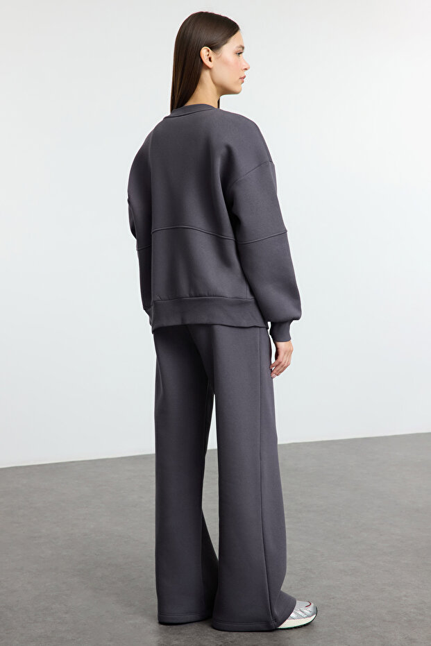 Anthrazitfarbenes Fleece-Trainingsanzug-Set mit Reißverschluss und dicker Innenseite - weite Passform Twoaw25em00001 - 5