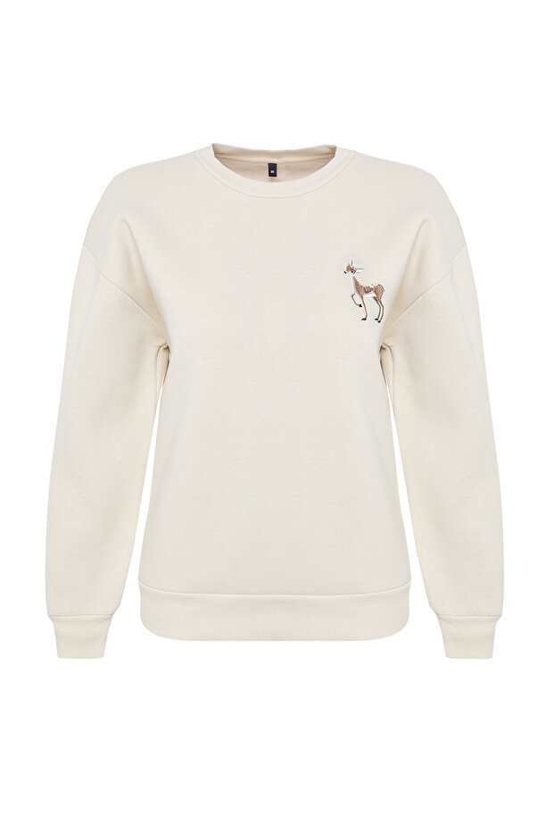 Taş Animal Nakışlı Regular/Normal Kalıp Kalın İçi Polarlı Örme Sweatshirt TWOAW24SW00196 - 5