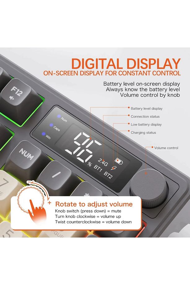 M96 Klavye Bluetooth/2.4g Kablosuz Klavye Işıklı Usb Type-c Kablolu Şarj Gösterge Panelli - 8