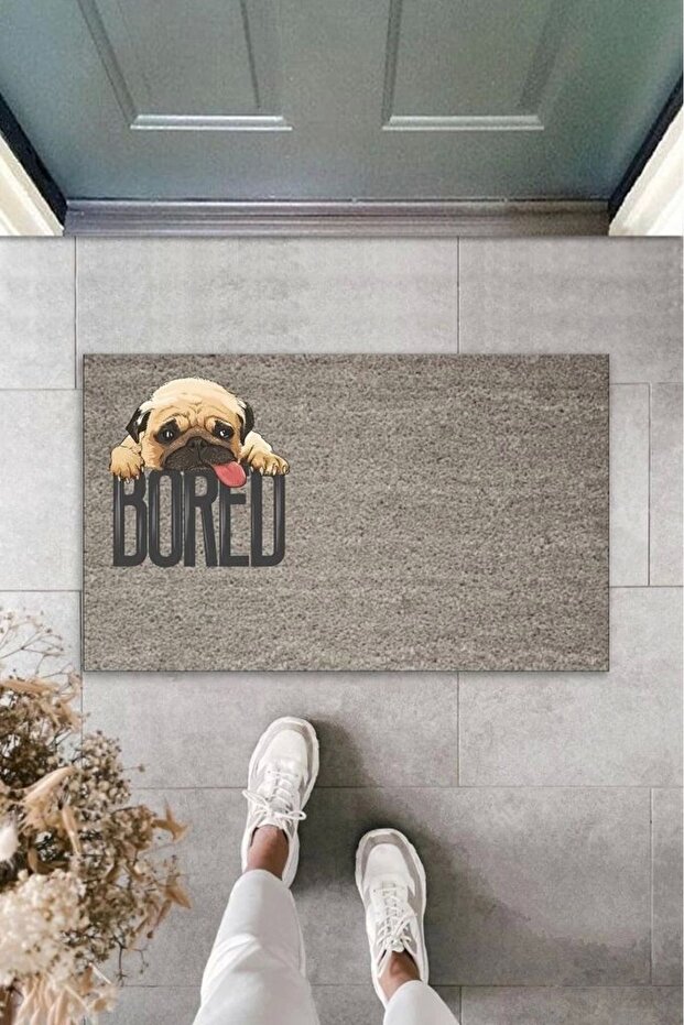 1Defnada Digital Printing Gray Bored Dog Decorative Door Mat K-2081