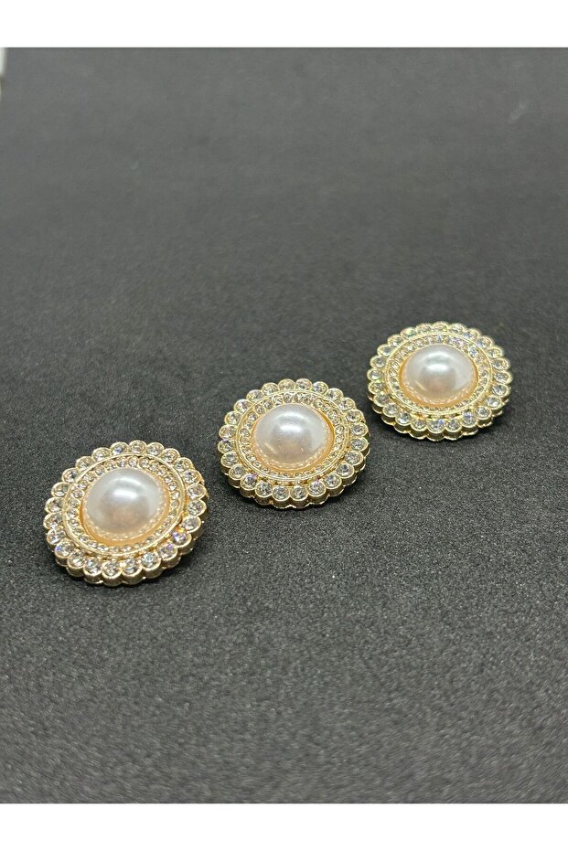 Gold Case Stone Button Classic Pearl Model (2.20cm) 3 Pieces