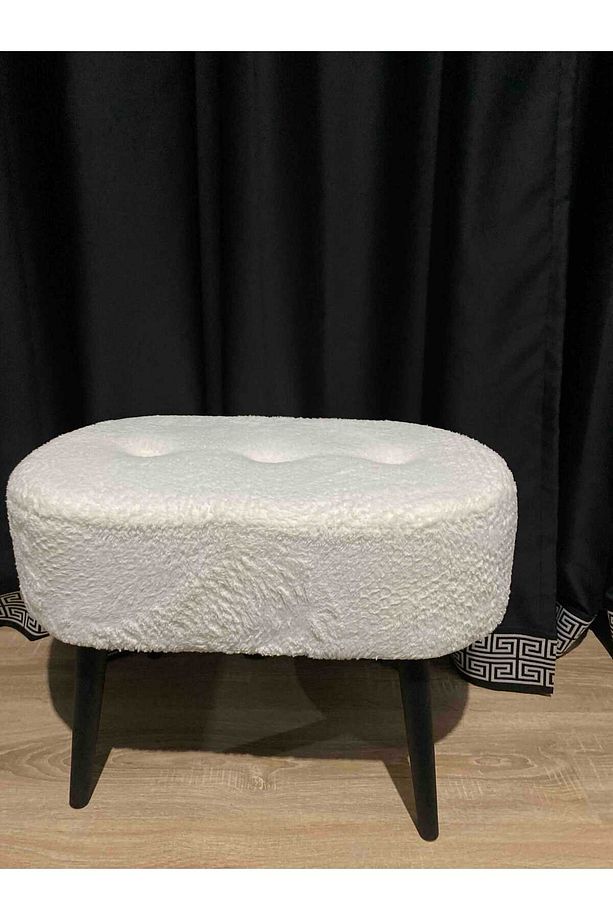 Gürgen Ahşap Ayak welsoft Kumaş Oval Pufidik Puf Bench Tabure Sandalye berjer koltuk - 1