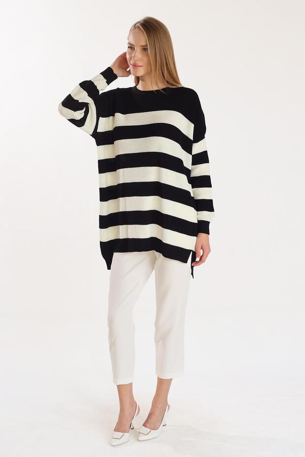 5380 Model - Black Striped Crew Neck Tunic - 6