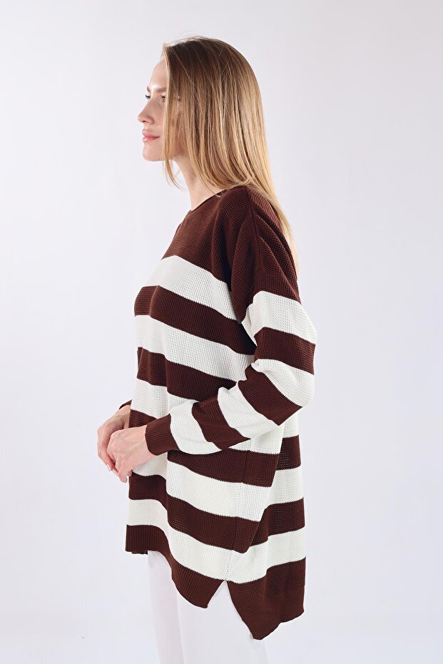 Bitter Brown Crew Neck Striped Tunic 5380 - 7