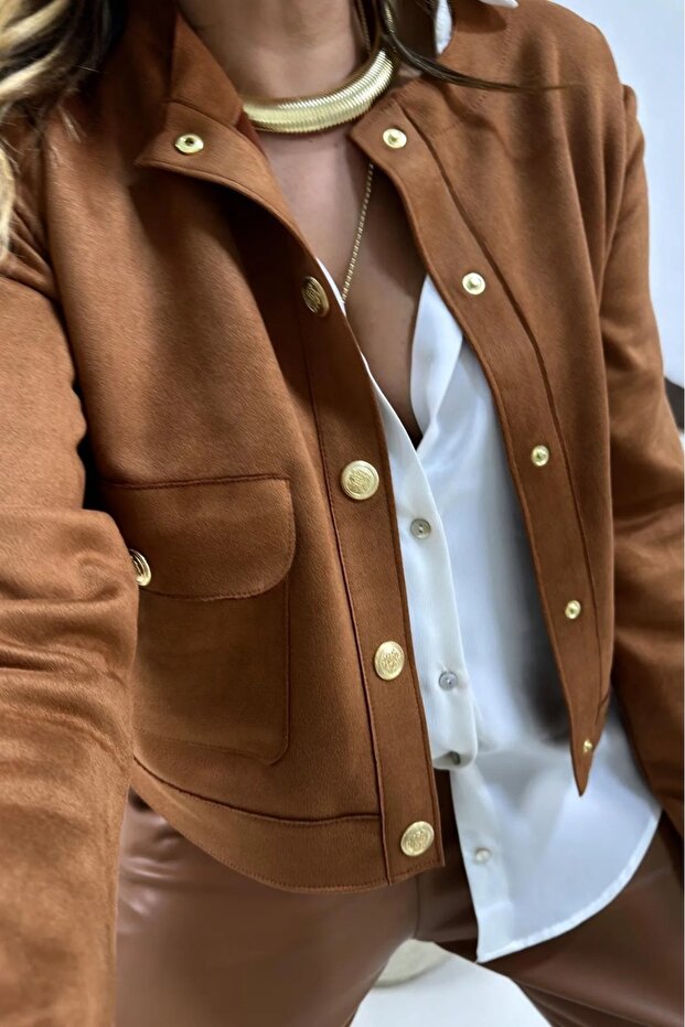 Güderi Gold Düğmeli Cepli Ceket - 2