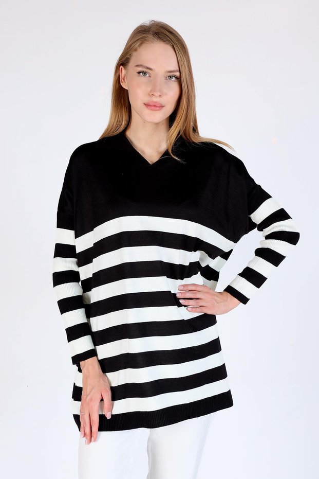 Black Polo Neck Striped Tunic 5340