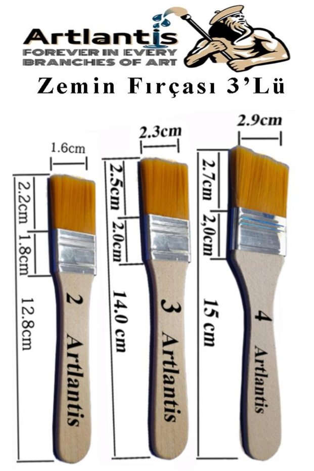 3-Pack Floor Brush Set 1 Pack of 2-3-4 Number Floor Brush for Acrylic Paint Oil Paint Gouache Paint Watercolor