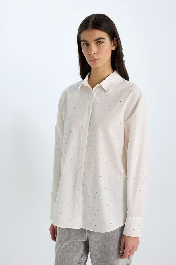 Oversize Geniş Kalıp Poplin Uzun Kollu Gömlek B6604ax24wn - 3