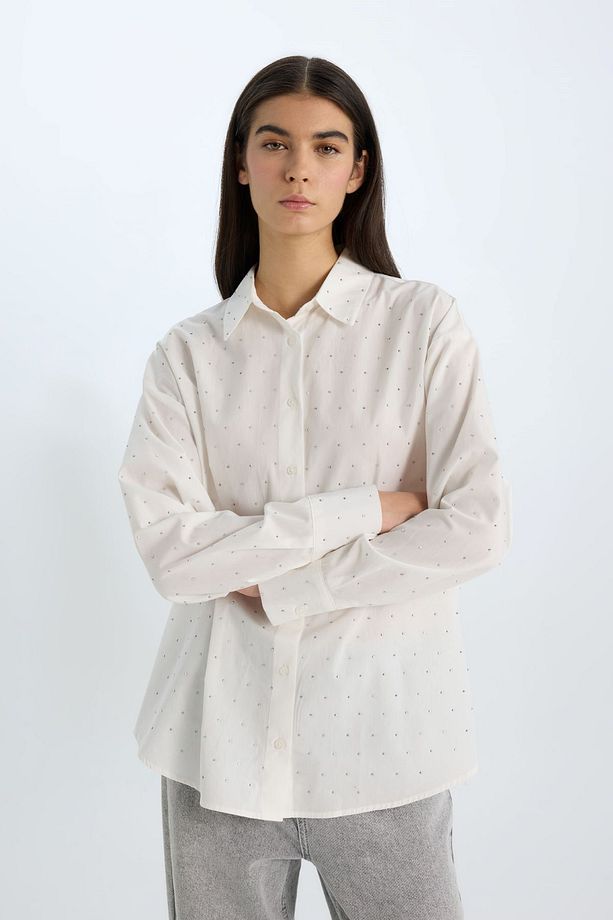 Oversize Geniş Kalıp Poplin Uzun Kollu Gömlek B6604ax24wn - 4