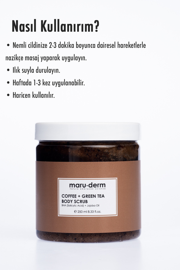 Body Scrub | Kahve + Yeşil Çay Özlü Vücut Peelingi | BHA + Jojoba Yağı 250 ML - 3