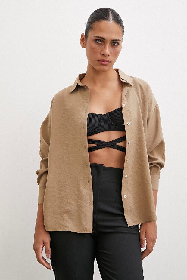 Πουκάμισο Basic Modal Fabric Camel - 6