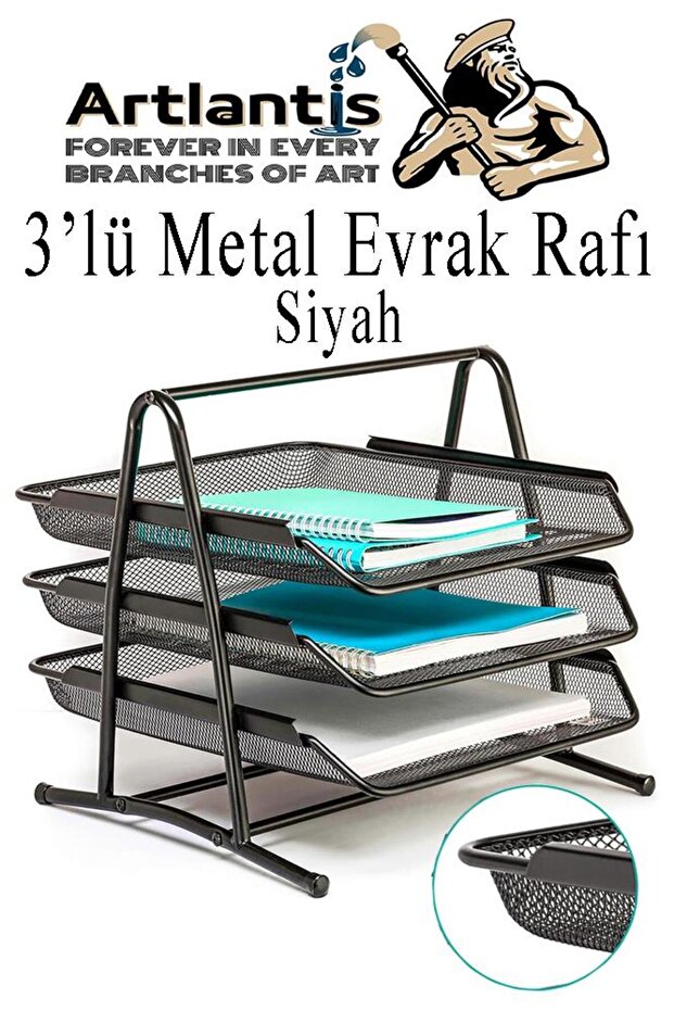 A4 File Organizer - 3-Pack Metal Document Rack with Mesh Trifold Movable Paper Tray