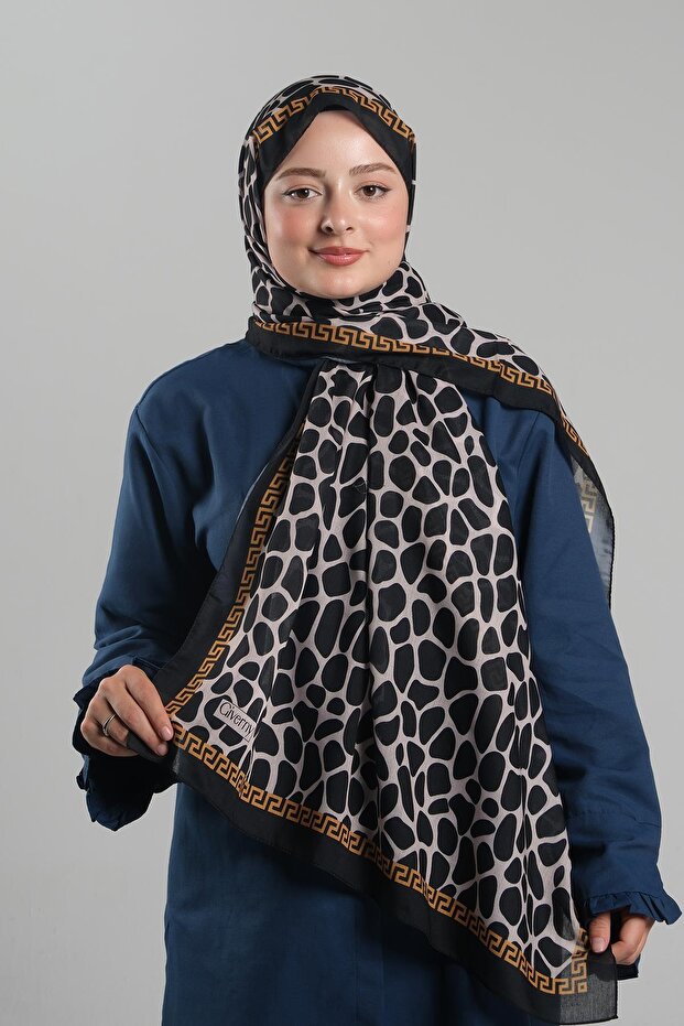 Leopard Print Black Shawl - Digital Printing, Cotton, Cut Fiber 202116 _01