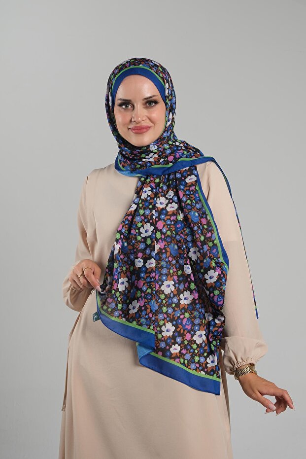 Indigo Patterned Shawl Cut Fiber Digital Printed Cottony Floral 202113_34