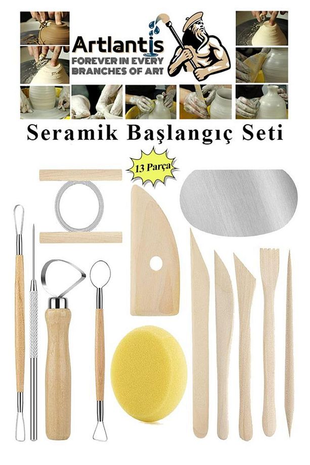 Seramik Başlangıç Seti 13 Parça 1 Paket Modelaj Modelleme Hekel Çömlek Sanatsal Ebeşuar Hobi Düzeltm - 1