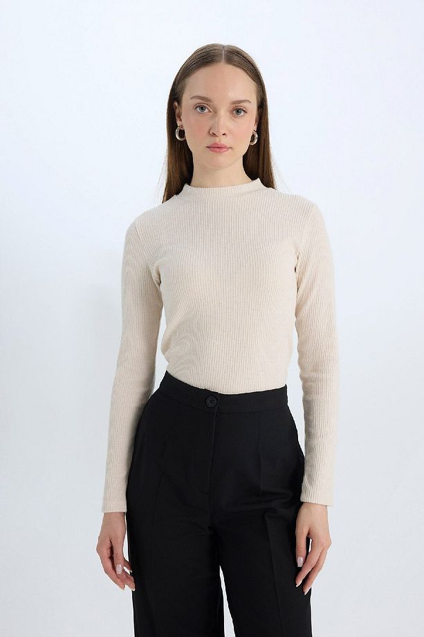 Regular Fit Basic Düz Fitilli Kaşkorse Uzun Kollu Tişört E0296ax24wn - 3