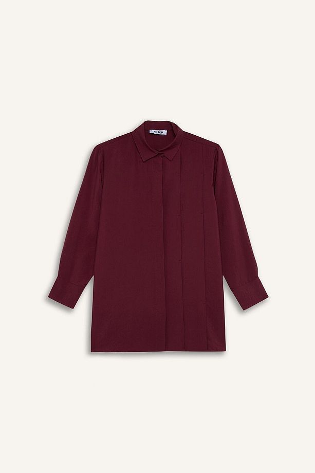 Relax Fit Modal Basic Düz Uzun Kollu Gömlek Tunik D8523ax24wn - 7