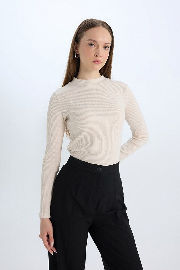 Regular Fit Basic Düz Fitilli Kaşkorse Uzun Kollu Tişört E0296ax24wn - 5