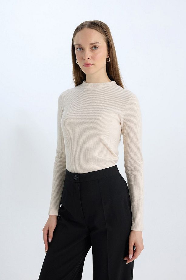Regular Fit Basic Düz Fitilli Kaşkorse Uzun Kollu Tişört E0296ax24wn - 4