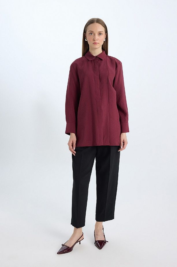 Relax Fit Modal Basic Düz Uzun Kollu Gömlek Tunik D8523ax24wn - 2