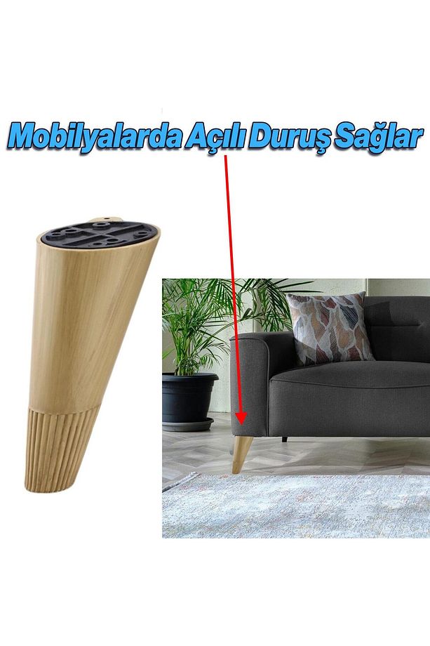 Açılı Konik 12 cm Açık Ceviz 4 Adet Ayak Mobilya Yükseltici Baza Ayağı Koltuk Kanepe Puf Ayakları - 2