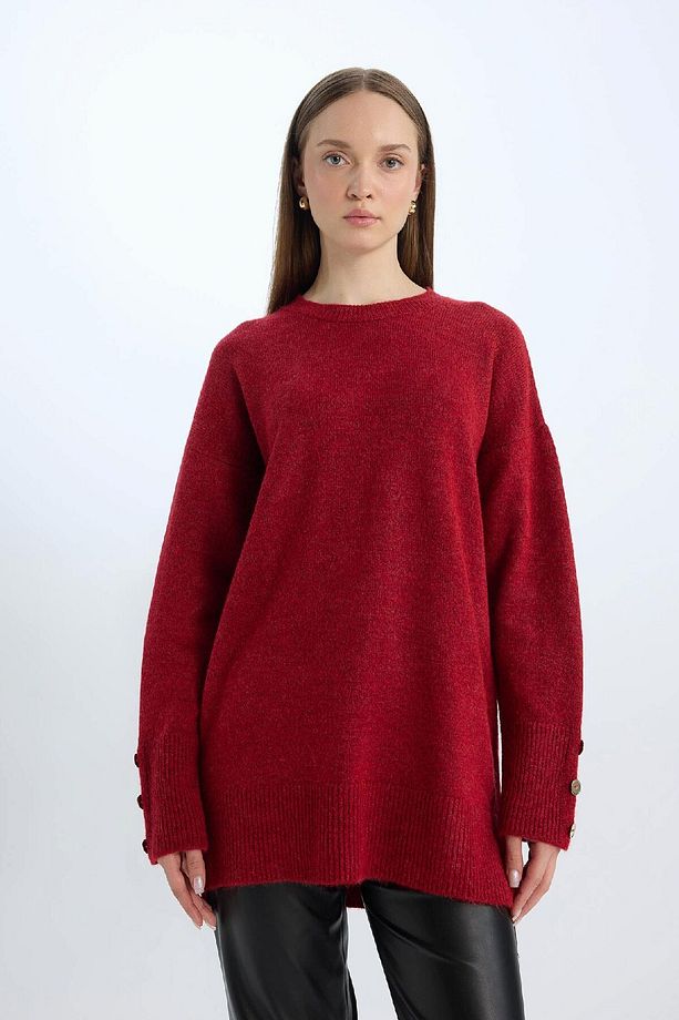 Regular Fit Bisiklet Yaka Basic Düz Kazak Tunik D2444ax24wn - 3
