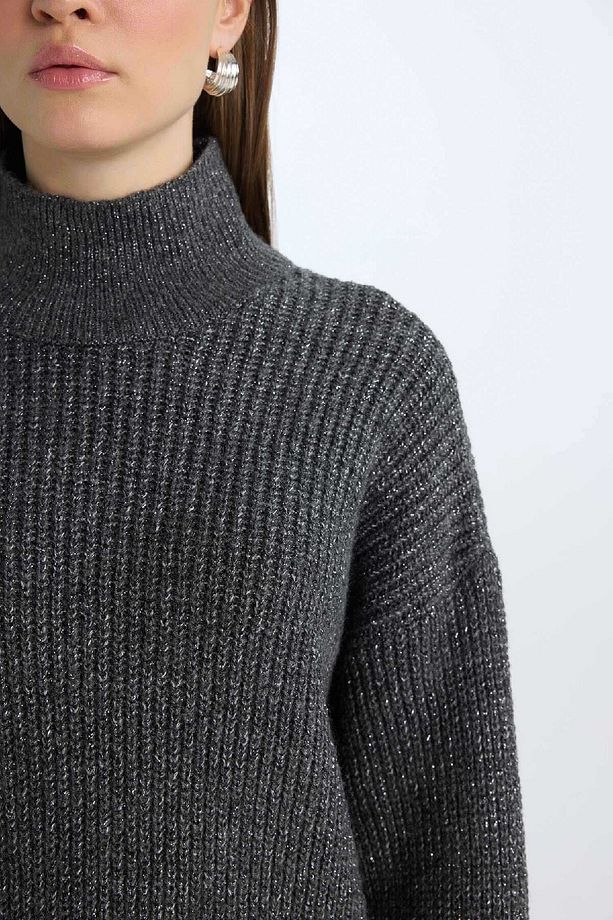 Regular Fit Balıkçı Yaka Basic Düz Triko Kazak Tunik B6376ax24wn - 5