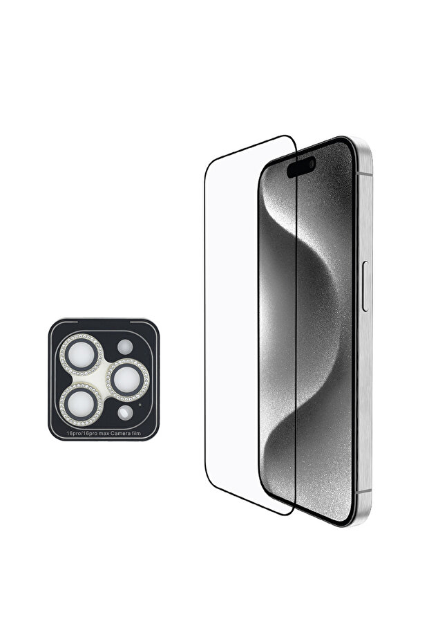 حافظة مرخصة متوافقة مع هاتف iPhone 16 Pro + واقي شاشة + واقي عدسة 3 في 1 مجموعة ملحقات باللون الأسود - 4