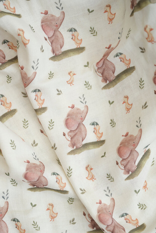 Baskılı Müslin Kumaş  | Spring Elephant and Duck - 6