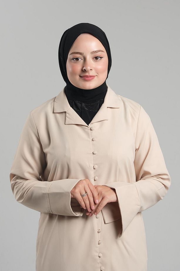 Siyah Pratik Hazır Geçmeli Tesettür Eşarp Sandy Arkadan Çıtçıtlı Piliseli Hijab 2406_01 - 1