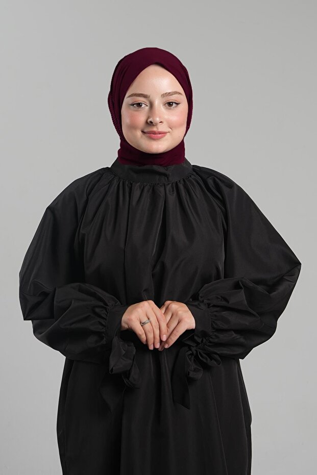 Burgundy Practical Ready-To-Wear Hijab Scarf Sandy Pleated Hijab with Snap Fasteners on the Back 2406_16