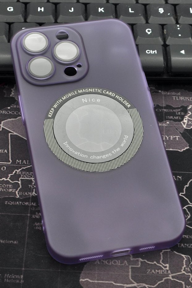 iPhone 14 Pro Compatible Purple Color Semi-Transparent Slim Hard Cover Case with Camera Lens Protection