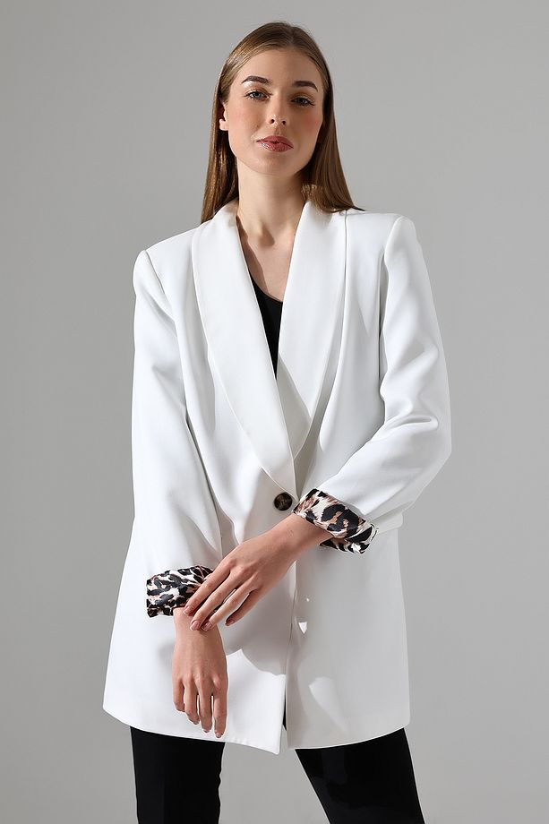 blazer ceket tek düğmelı astarlı leopar - 3