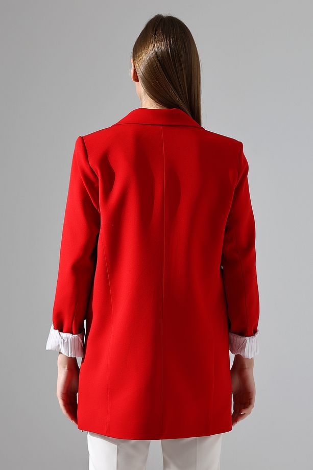 kırmızı blazer ceket tek düğmelı astarlı - 6