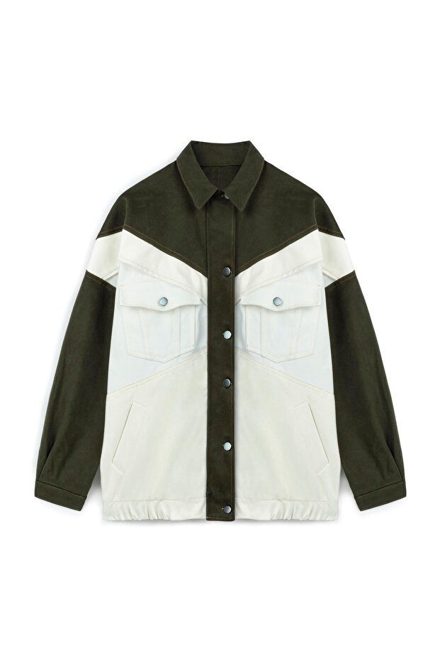 Patchwork Detaylı Tasarım Ceket Kahve - 1