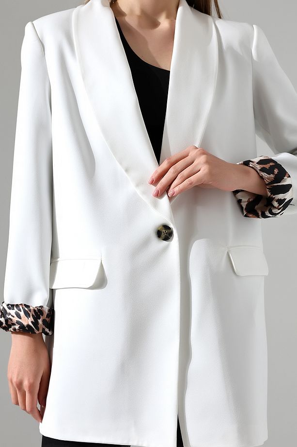 blazer ceket tek düğmelı astarlı leopar - 5