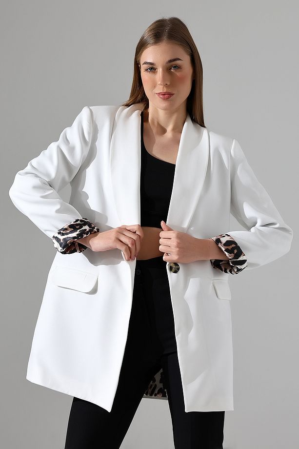blazer ceket tek düğmelı astarlı leopar - 1