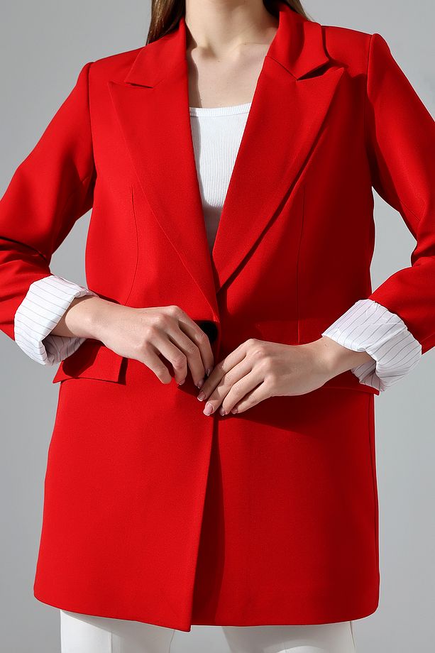kırmızı blazer ceket tek düğmelı astarlı - 4