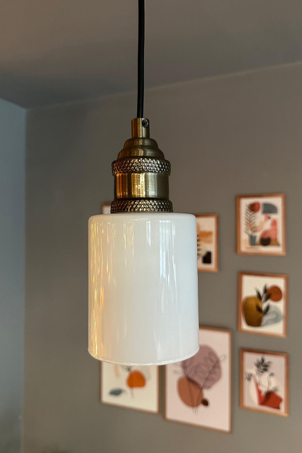 Tiny Beyaz Cam Modern Lale Başlık Tekli Sarkıt Avize E27 Eskitme - 5