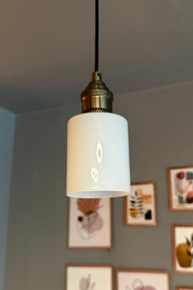 Tiny Beyaz Cam Modern Lale Başlık Tekli Sarkıt Avize E27 Eskitme - 6