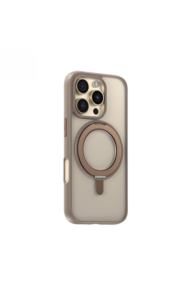 iPhone 16 Pro Compatible Skin Friendly 360 Rotatable Gold Phone Case with Magsafe Stand
